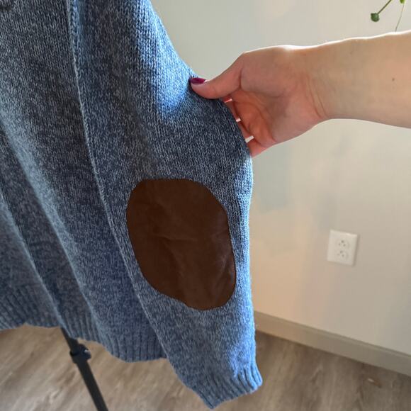 Chaps Blue Mens Cotton Pullover Sweater L Elbow Patch Preppy Classic Y2K Casual - Picture 3 of 7